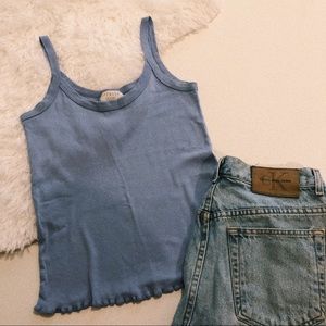 90s Style Periwinkle Lettuce Hem Crop Tank Top